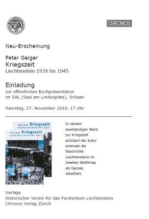 2010 Buchpräsentation Kriegszeit - Bild des Einladungsflyers